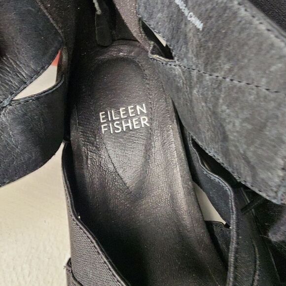 Eileen Fisher Women's Link Sandal Size 6.5 Platform Wedge Black Gladiator Zip Up - Picture 3 of 4